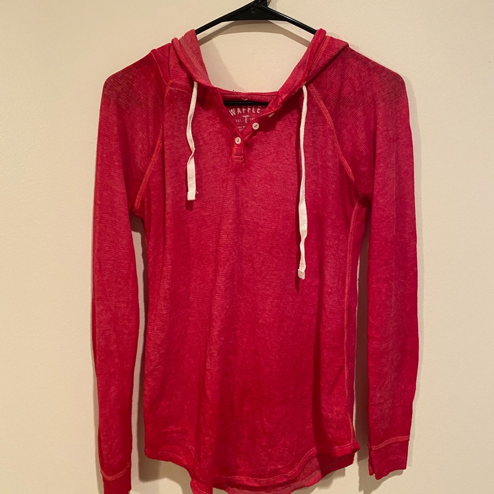 Cozy red hooded long sleeve. Worn once!
